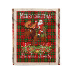 Personalized Gift Plaid Tartan Blanket Clan Dunbar With Moose Lover Xmas Gift Santa Riding Christmas Fleece Blanket