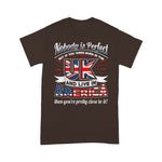 Scotstee Shop - UK USA Flag Nobody Is Perfect Born UK Expat Joke 4th Of July Shirt