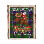 Personalized Gift Plaid Tartan Blanket Clan Adam Hunting With Moose Lover Xmas Gift Santa Riding Christmas Fleece Blanket