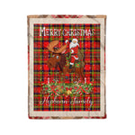 Personalized Gift Plaid Tartan Blanket Clan Hepburn With Moose Lover Xmas Gift Santa Riding Christmas Fleece Blanket