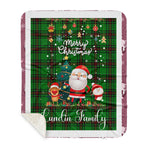 Personalized Gift Tartan Plaid Blanket Clan Lundin With Funny Santa Snowman Reindeer Merry Christmas Gift Sherpa Blanket, blue plaid sherpa blanket,blue tartan sherpa blanket,Buchan,buffalo plaid sherpa blanket,christmas sherpa blanket,Christmas Throw Blanket