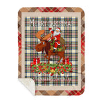 Personalized Gift Plaid Tartan Blanket Clan Stewart Dress Ancient With Moose Lover Xmas Gift Santa Riding Buffalo Plaid Christmas Sherpa Blanket