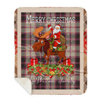 Personalized Gift Plaid Tartan Blanket Clan MacPherson Hunting Ancient With Moose Lover Xmas Gift Santa Riding Plaid Christmas Sherpa Blanket