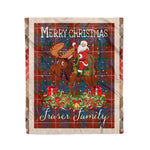 Personalized Gift Plaid Tartan Blanket Clan Fraser Ancient With Moose Lover Xmas Gift Santa Riding Christmas Fleece Blanket