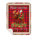 Personalized Gift Plaid Tartan Blanket Clan Murray of Tulloch With Moose Lover Xmas Gift Santa Riding Plaid Christmas Sherpa Blanket