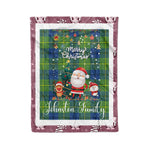 Personalized Gift Tartan Plaid Blanket Clan Johnston Ancient With Funny Santa Snowman Reindeer Merry Christmas Fleece Blanket, Home Living Room, Plaid Blanket, Tartan Blanket, Scottish Blanket, Buffalo fleece blanket, Christmas Blanket