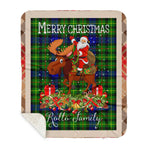 Personalized Gift Plaid Tartan Blanket Clan Rollo With Moose Lover Xmas Gift Santa Riding Buffalo Plaid Christmas Sherpa Blanket