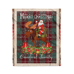 Personalized Gift Plaid Tartan Blanket Clan Crawford Modern With Moose Lover Xmas Gift Santa Riding Christmas Fleece Blanket