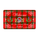 Welcome Mat Scottish Clan Badge MacDonalds Of Sleat Tartan Door Mat, Plaid Doormat With Thistle and Two Lion Scottish