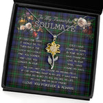 To My Beautiful Soulmate Sunflower Necklace In Your Eyes I Have Found My Home Clan Mowat Tartan Jewelry For Girlfriend, Tartan Sunflower Pendant Necklace, Scottish Tartan Jewelry, valentine necklace, necklace girlfriend, necklace for wife, cute necklaces for girlfriend, jewelry for girlfriend, to my soulmate necklace, to my future wife necklace