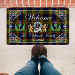 Doormat - Welcome Mat Scottish Clan Badge Clelland Tartan Door Mat, Plaid Doormat With Thistle and Two Lion Scottish