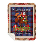 Personalized Gift Plaid Tartan Blanket Clan Rutherford Hunting With Moose Lover Xmas Gift Santa Riding Buffalo Plaid Christmas Sherpa Blanket