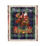 Personalized Gift Plaid Tartan Blanket Clan MacKenzie Modern Blue With Moose Lover Xmas Gift Santa Riding Christmas Fleece Blanket
