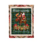 Personalized Gift Plaid Tartan Blanket Clan Cranston Modern With Moose Lover Xmas Gift Santa Riding Christmas Fleece Blanket