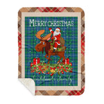 Personalized Gift Plaid Tartan Blanket Clan Sandilands Ancient With Moose Lover Xmas Gift Santa Riding Buffalo Plaid Christmas Sherpa Blanket