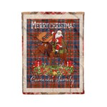 Personalized Gift Plaid Tartan Blanket Clan Cameron Of Lochiel Ancient With Moose Lover Xmas Gift Santa Riding Christmas Fleece Blanket