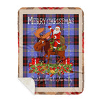 Personalized Gift Plaid Tartan Blanket Clan Rutherford With Moose Lover Xmas Gift Santa Riding Buffalo Plaid Christmas Sherpa Blanket