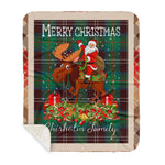 Personalized Gift Plaid Tartan Blanket Clan Chisholm Hunting Ancient With Moose Lover Xmas Gift Santa Riding Buffalo Plaid Christmas Sherpa Blanket