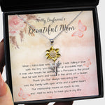 To My Boyfriend's Beautiful Mom Necklace - The Boy You Raised Into An Incredible Man - Necklace Gift For Boyfriend's Mom, Love Sunflower Pendant Necklace