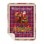 Personalized Gift Plaid Tartan Blanket Clan Galloway Red With Moose Lover Xmas Gift Santa Riding Buffalo Plaid Christmas Sherpa Blanket