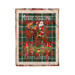 Personalized Gift Plaid Tartan Blanket Clan Prince Of Wales With Moose Lover Xmas Gift Santa Riding Christmas Fleece Blanket