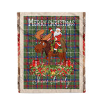 Personalized Gift Plaid Tartan Blanket Clan Shaw Green Modern With Moose Lover Xmas Gift Santa Riding Christmas Fleece Blanket