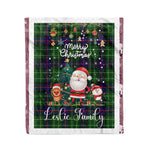 Personalized Gift Tartan Plaid Blanket Clan Leslie With Funny Santa Snowman Reindeer Merry Christmas Fleece Blanket, Home Living Room, Plaid Blanket, Tartan Blanket, Scottish Blanket, Buffalo fleece blanket, Christmas Blanket