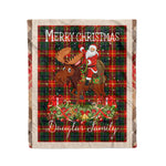 Personalized Gift Plaid Tartan Blanket Clan Douglas of Roxburgh With Moose Lover Xmas Gift Santa Riding Christmas Fleece Blanket