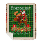 Personalized Gift Plaid Tartan Blanket Clan MacArthur With Moose Lover Xmas Gift Santa Riding Buffalo Plaid Christmas Sherpa Blanket