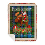 Personalized Gift Plaid Tartan Blanket Clan Newlands With Moose Lover Xmas Gift Santa Riding Buffalo Plaid Christmas Sherpa Blanket