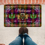 Doormat - Welcome Mat Scottish Clan Carnegie Modern Tartan Door Mat, Plaid Doormat With Thistle and Two Lion Scottish