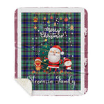 Personalized Gift Tartan Plaid Blanket Clan Stevenson With Funny Santa Snowman Reindeer Merry Christmas Gift Sherpa Blanket, blue plaid sherpa blanket,blue tartan sherpa blanket,Buchan,buffalo plaid sherpa blanket,christmas sherpa blanket,Christmas Throw Blanket