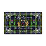 Doormat - Welcome Mat Scottish Clan Colquhoun Modern Tartan Door Mat, Plaid Doormat With Thistle and Two Lion Scottish