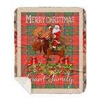 Personalized Gift Plaid Tartan Blanket Clan Grant Ancient With Moose Lover Xmas Gift Santa Riding Buffalo Plaid Christmas Sherpa Blanket