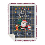 Personalized Gift Tartan Plaid Blanket Clan MacDowall With Funny Santa Snowman Reindeer Merry Christmas Gift Sherpa Blanket, blue plaid sherpa blanket,blue tartan sherpa blanket,Buchan,buffalo plaid sherpa blanket,christmas sherpa blanket,Christmas Throw Blanket