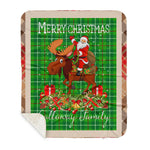 Personalized Gift Plaid Tartan Blanket Clan Galloway Hunting With Moose Lover Xmas Gift Santa Riding Buffalo Plaid Christmas Sherpa Blanket