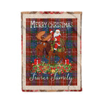 Personalized Gift Plaid Tartan Blanket Clan Fraser Ancient With Moose Lover Xmas Gift Santa Riding Christmas Fleece Blanket