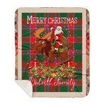 Personalized Gift Plaid Tartan Blanket Clan Dalzell With Moose Lover Xmas Gift Santa Riding Buffalo Plaid Christmas Sherpa Blanket