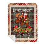Personalized Gift Plaid Tartan Blanket Clan Scott Brown Ancient With Moose Lover Xmas Gift Santa Riding Buffalo Plaid Christmas Sherpa Blanket
