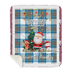 Personalized Gift Tartan Plaid Blanket Clan Stewart Muted Blue With Funny Santa Snowman Reindeer Merry Christmas Gift Sherpa Blanket, blue plaid sherpa blanket,blue tartan sherpa blanket,Buchan,buffalo plaid sherpa blanket,christmas sherpa blanket,Christmas Throw Blanket