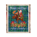 Personalized Gift Plaid Tartan Blanket Clan Glen Ancient With Moose Lover Xmas Gift Santa Riding Christmas Fleece Blanket