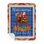 Personalized Gift Plaid Tartan Blanket Clan Mercer With Moose Lover Xmas Gift Santa Riding Plaid Christmas Sherpa Blanket