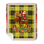 Personalized Gift Plaid Tartan Blanket Clan MacLachlan With Moose Lover Xmas Gift Santa Riding Plaid Christmas Sherpa Blanket