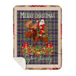 Personalized Gift Plaid Tartan Blanket Clan Taylor Weathered With Moose Lover Xmas Gift Santa Riding Buffalo Plaid Christmas Sherpa Blanket