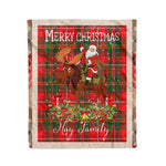 Personalized Gift Plaid Tartan Blanket Clan Hay Modern With Moose Lover Xmas Gift Santa Riding Christmas Fleece Blanket