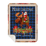 Personalized Gift Plaid Tartan Blanket Clan Home Hume With Moose Lover Xmas Gift Santa Riding Buffalo Plaid Christmas Sherpa Blanket