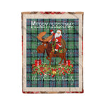 Personalized Gift Plaid Tartan Blanket Clan MacThomas Ancient With Moose Lover Xmas Gift Santa Riding Christmas Fleece Blanket