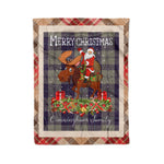 Personalized Gift Plaid Tartan Blanket Clan Cunningham Dress Blue Dancers With Moose Lover Xmas Gift Santa Riding Christmas Fleece Blanket