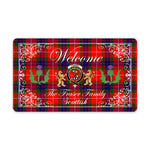 Doormat - Welcome Mat Scottish Clan Fraser Modern Tartan Door Mat, Plaid Doormat With Thistle and Two Lion Scottish