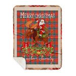 Personalized Gift Plaid Tartan Blanket Clan Sinclair Ancient With Moose Lover Xmas Gift Santa Riding Buffalo Plaid Christmas Sherpa Blanket